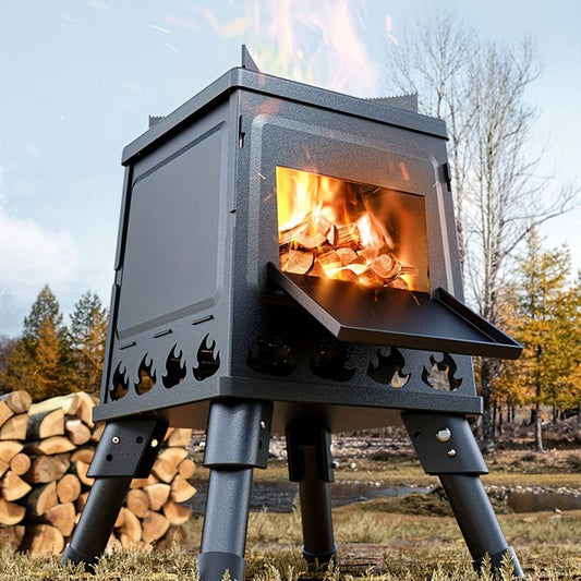 ⏳Oferta por Tiempo Limitado⏰🏕️ Estufa Portátil de Leña Tipo Cohete – 16 orificios de ventilación, hierro fundido de alta resistencia, hierve agua en minutos ☕✨