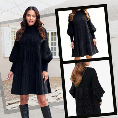 🔥Hot Sale🔥Women's Plus Size Lantern Sleeve Stand Collar Dress 👗