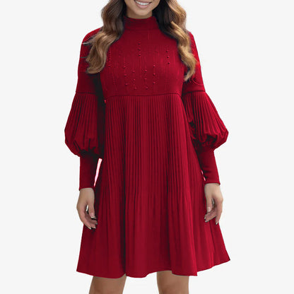 🔥Hot Sale🔥Women's Plus Size Lantern Sleeve Stand Collar Dress 👗