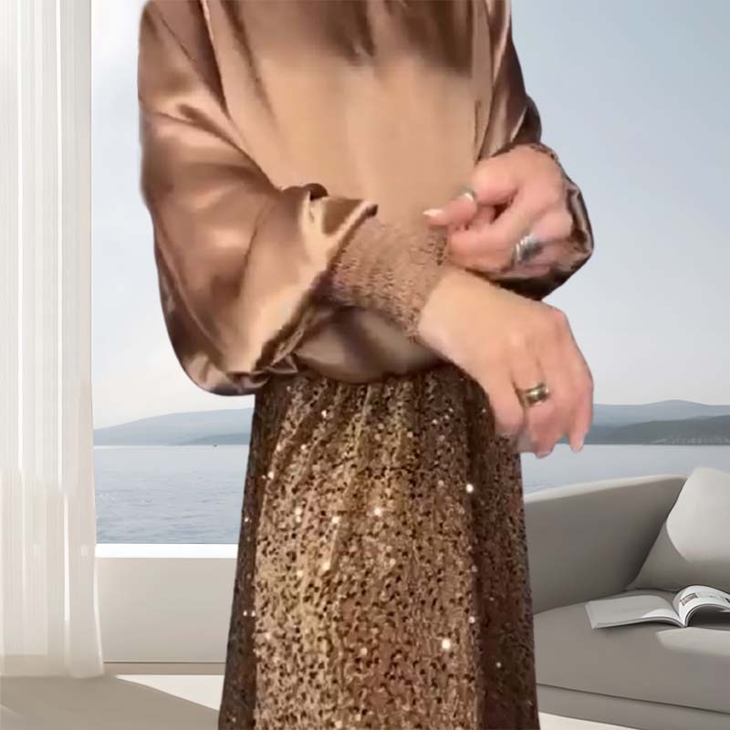 💃2025 New Arrival Pre-Sale✨Women's Long Sleeve Top & Sequin Maxi Skirt Two-Piece Set