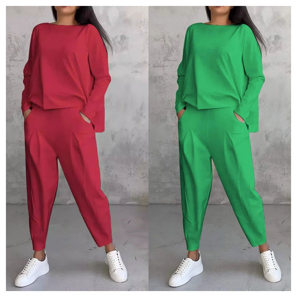 🔥2025 HOT SALE🔥 Women's 2-piece set: long-sleeved round neck top + pants🧥+👖