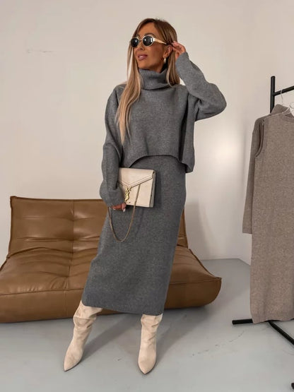 🎉Happy New Year! 50% OFF 🛍️Midi Sweater Dress & Turtleneck Ensemble