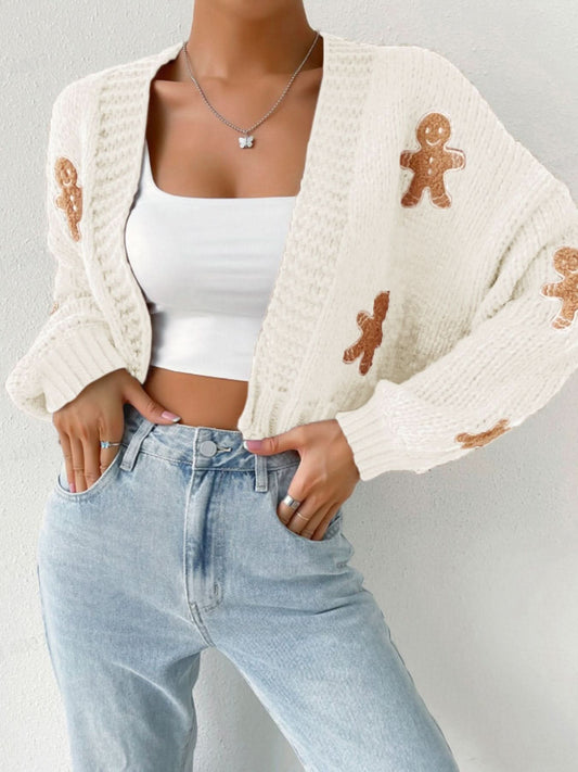 🎅Xmas Sales - 50% OFF🎄🍪Women's Cartoon Print Drop Shoulder Crop Sweater Cardigan