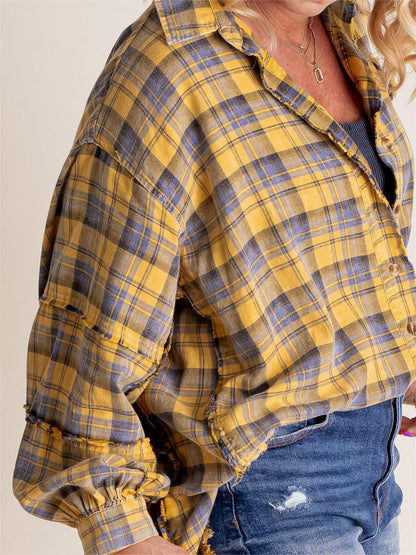 🎅Christmas Pre-sale🎁🏆Women's Mineral Washed Button Down Plaid Shirt