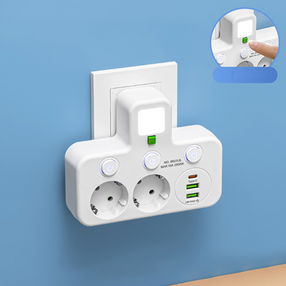 🔌¡49% de descuento! Adaptador de corriente europeo con 4 tomas de corriente: interruptores independientes, diseño compacto y máxima seguridad.
