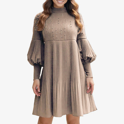 🔥Hot Sale🔥Women's Plus Size Lantern Sleeve Stand Collar Dress 👗