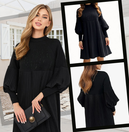 🎉Women's Plus Size Lantern Sleeve Stand Collar Dress👗