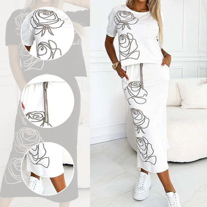 ❤️‍🔥Hot Sale 50% OFF🔥Women's casual two-piece floral T-shirt and mid-length skirt set