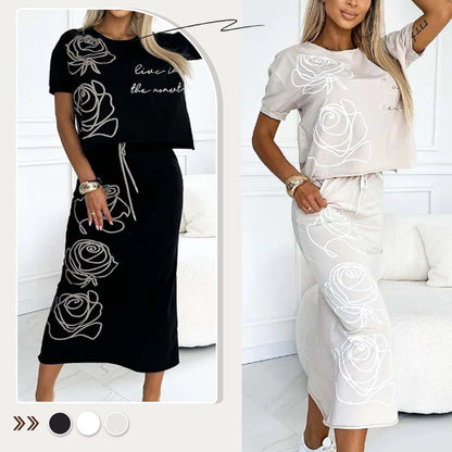 ❤️‍🔥Hot Sale 50% OFF🔥Women's casual two-piece floral T-shirt and mid-length skirt set