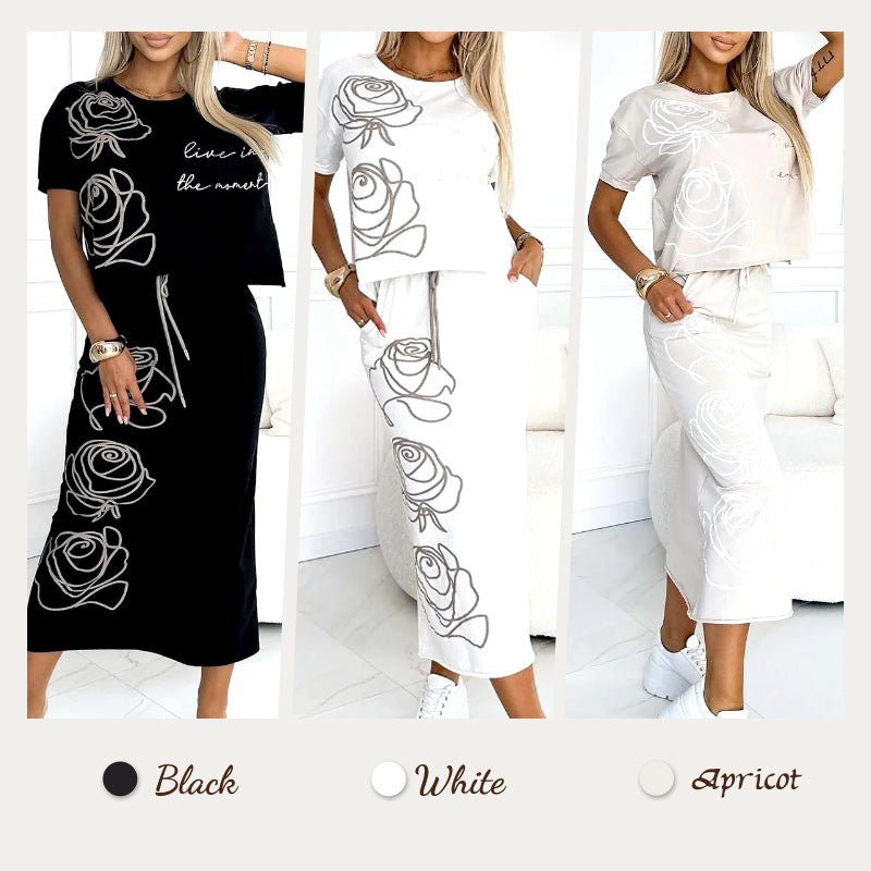 ❤️‍🔥Hot Sale 50% OFF🔥Women's casual two-piece floral T-shirt and mid-length skirt set