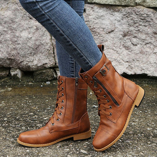 🎅Xmas Sales-50% OFF🎄Women's Round Toe Side Zipper Leather Orthopedic Boots