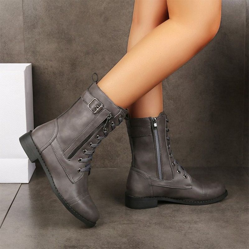 🎅Xmas Sales-50% OFF🎄Women's Round Toe Side Zipper Leather Orthopedic Boots