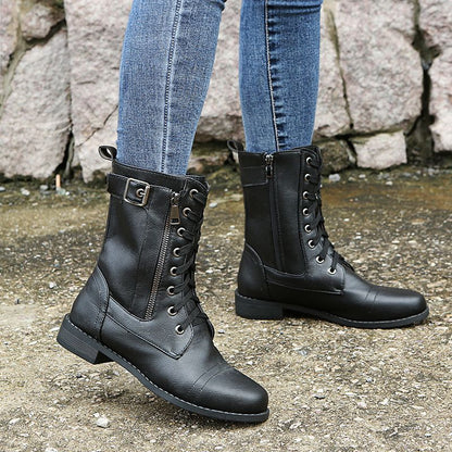 🎅Xmas Sales-50% OFF🎄Women's Round Toe Side Zipper Leather Orthopedic Boots