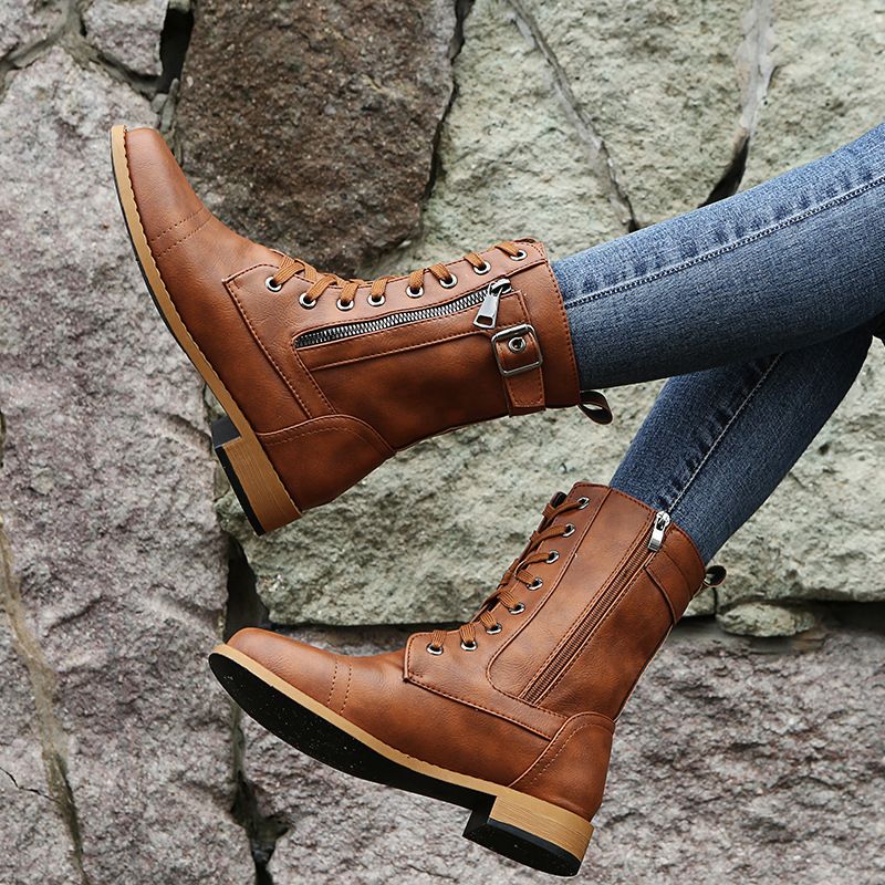 🎅Xmas Sales-50% OFF🎄Women's Round Toe Side Zipper Leather Orthopedic Boots