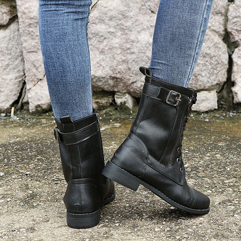 🎅Xmas Sales-50% OFF🎄Women's Round Toe Side Zipper Leather Orthopedic Boots