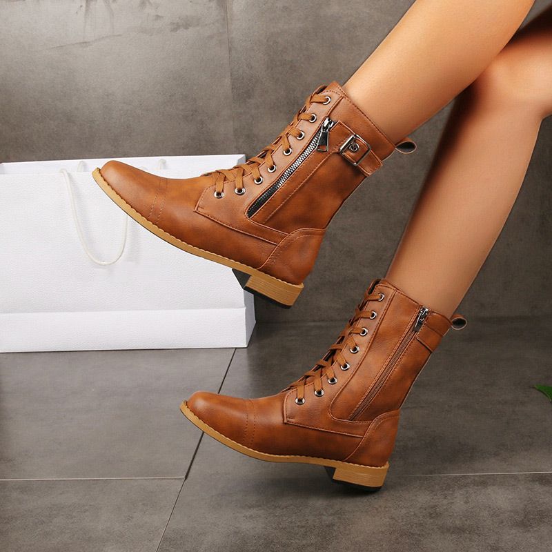 🎅Xmas Sales-50% OFF🎄Women's Round Toe Side Zipper Leather Orthopedic Boots