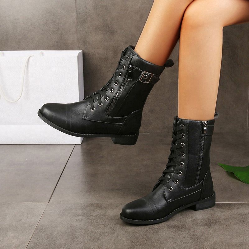 🎅Xmas Sales-50% OFF🎄Women's Round Toe Side Zipper Leather Orthopedic Boots