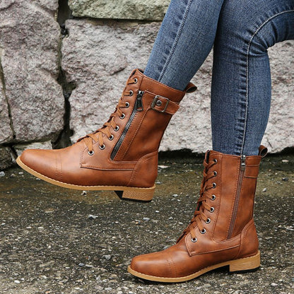 🎅Xmas Sales-50% OFF🎄Women's Round Toe Side Zipper Leather Orthopedic Boots