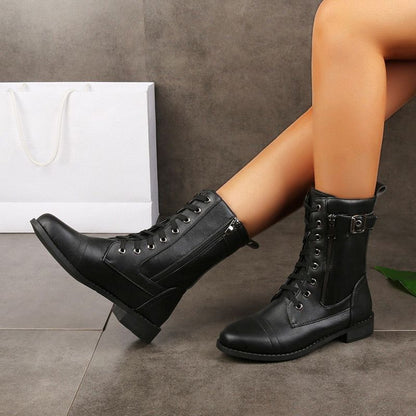 🎅Xmas Sales-50% OFF🎄Women's Round Toe Side Zipper Leather Orthopedic Boots