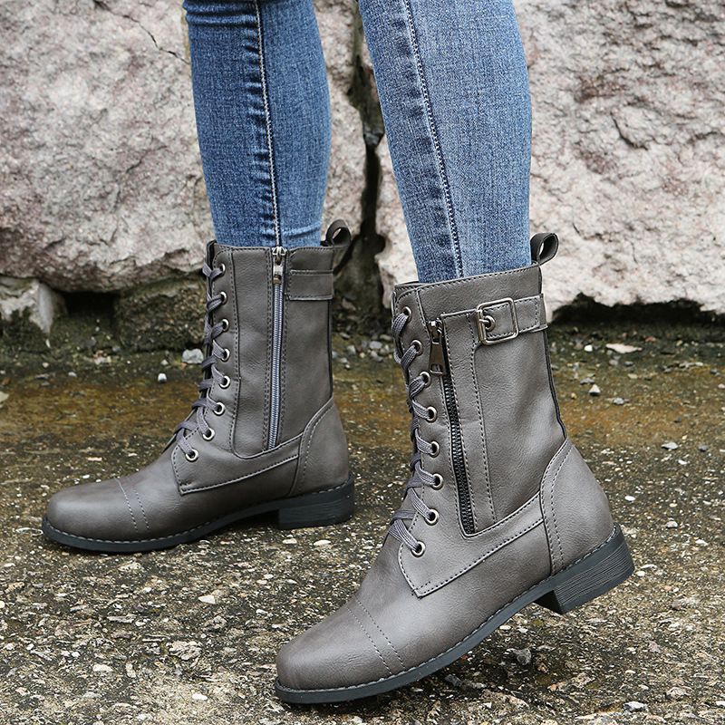 🎅Xmas Sales-50% OFF🎄Women's Round Toe Side Zipper Leather Orthopedic Boots