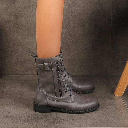 🎅Xmas Sales-50% OFF🎄Women's Round Toe Side Zipper Leather Orthopedic Boots