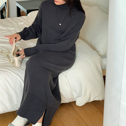 🔥🖤Black Friday Sale🔥Elegant Loose Solid Color Turtleneck Knit Dress