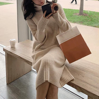 🔥🖤Black Friday Sale🔥Elegant Loose Solid Color Turtleneck Knit Dress