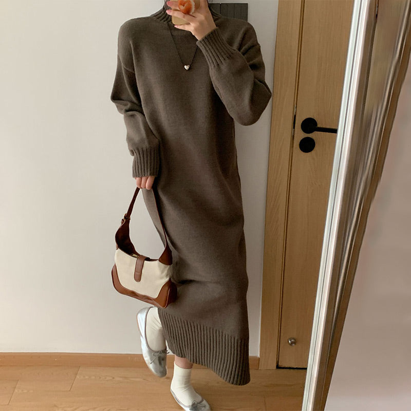 🔥🖤Black Friday Sale🔥Elegant Loose Solid Color Turtleneck Knit Dress