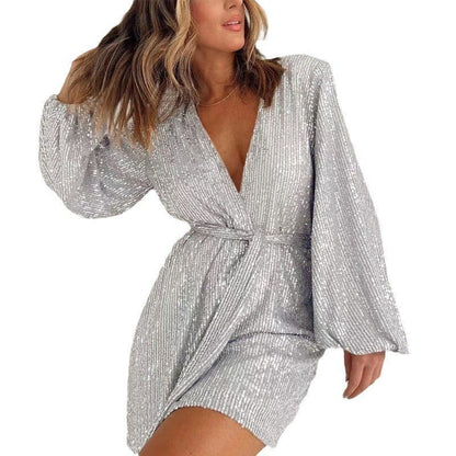 🖤Black Friday Sale:50%🔥Sequined Long-Sleeve One-Piece Shorts Set