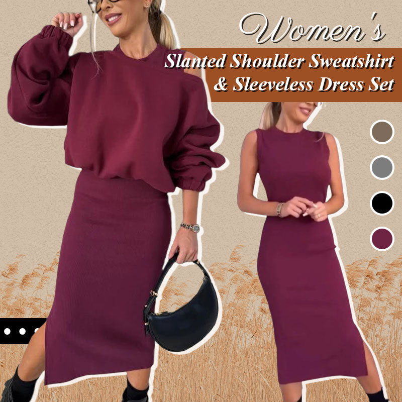 🔥Hot Sale🔥-49% OFF Women's Slanted Shoulder Sweatshirt & Sleeveless Dress Set