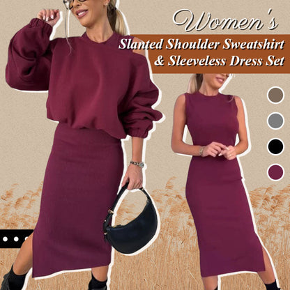 🔥🎅EARLY CHRISTMAS SALE -49% OFF 🎄Women's Slanted Shoulder Sweatshirt & Sleeveless Dress Set