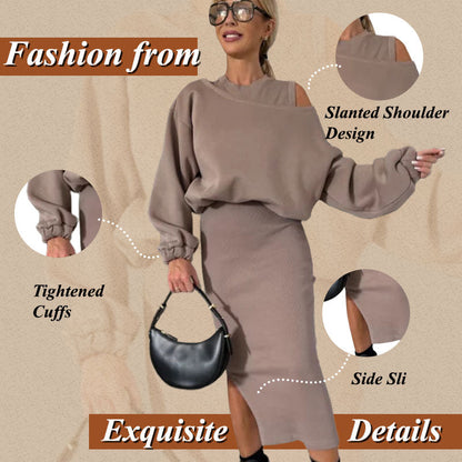 🔥Hot Sale🔥-49% OFF Women's Slanted Shoulder Sweatshirt & Sleeveless Dress Set