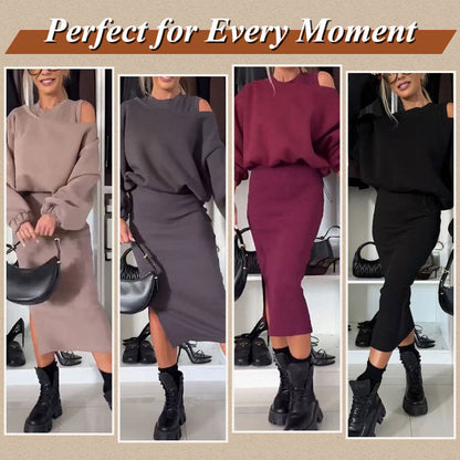 🔥🎅EARLY CHRISTMAS SALE -49% OFF 🎄Women's Slanted Shoulder Sweatshirt & Sleeveless Dress Set