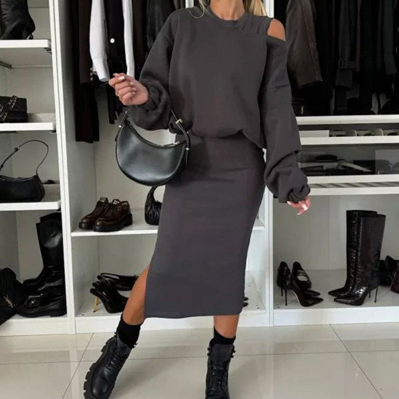 🔥🎅EARLY CHRISTMAS SALE -49% OFF 🎄Women's Slanted Shoulder Sweatshirt & Sleeveless Dress Set