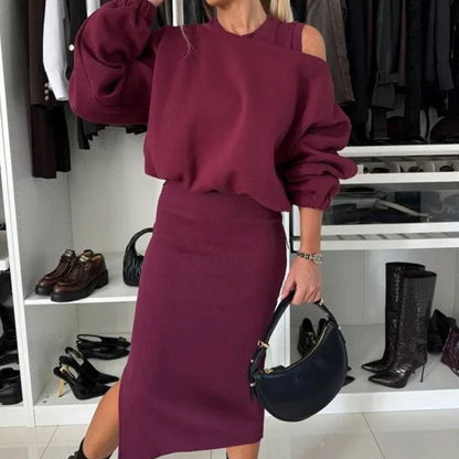 🔥Hot Sale🔥-49% OFF Women's Slanted Shoulder Sweatshirt & Sleeveless Dress Set