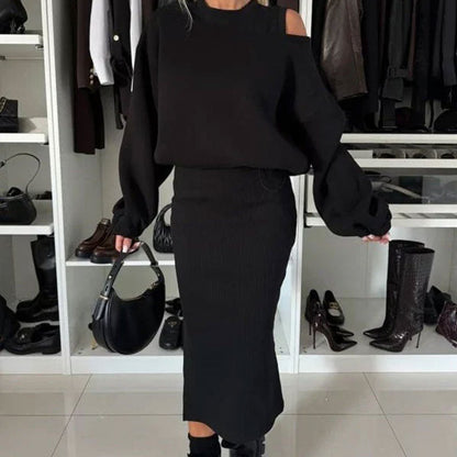 🔥Hot Sale🔥-49% OFF Women's Slanted Shoulder Sweatshirt & Sleeveless Dress Set