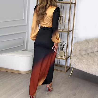 🖤Black Friday Sale:50%🔥 V-Neck Gradient Long Sleeve Split Dress