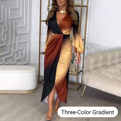 🖤Black Friday Sale:50%🔥 V-Neck Gradient Long Sleeve Split Dress