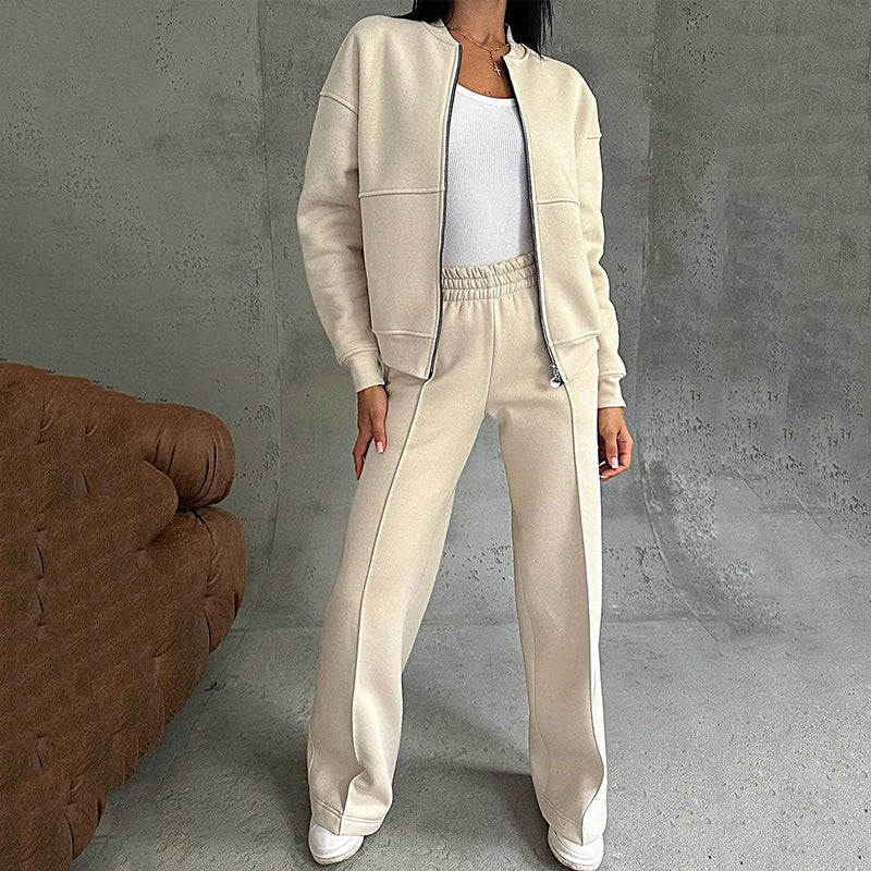 💖Limited Sale 50% OFF💖Women's Two-Piece Relaxed Fit Set - Zippered Jacket and Wide-Leg Pants