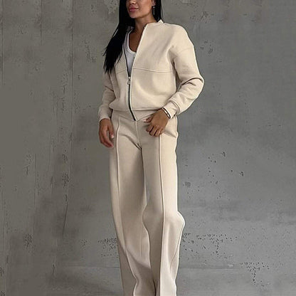 💖Limited Sale 50% OFF💖Women's Two-Piece Relaxed Fit Set - Zippered Jacket and Wide-Leg Pants