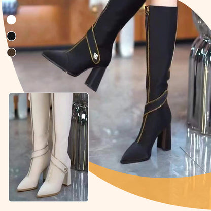 🔥🖤Black Friday Sale:50% OFF🔥Pointed Toe Chunky Heel Knee High Boots