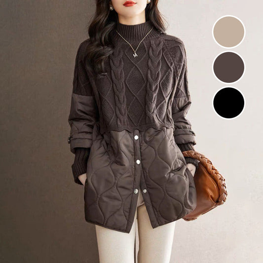 Women's Elegant Knit Patchwork Warm Coat