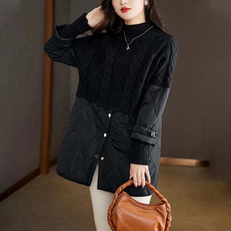 Women's Elegant Knit Patchwork Warm Coat