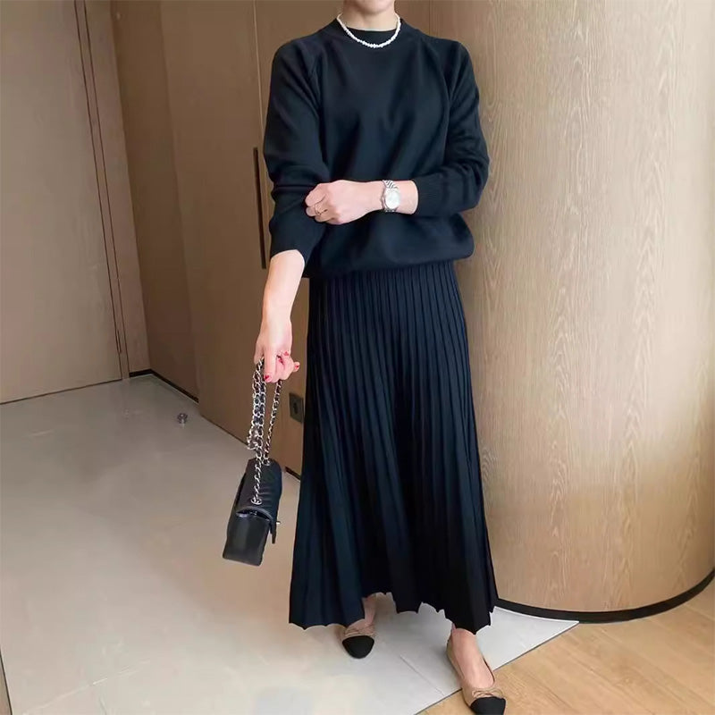 🎅Christmas Pre-sale🎁Women's Round-Neck Top ＆ Pleated Skirt 2-Piece Set