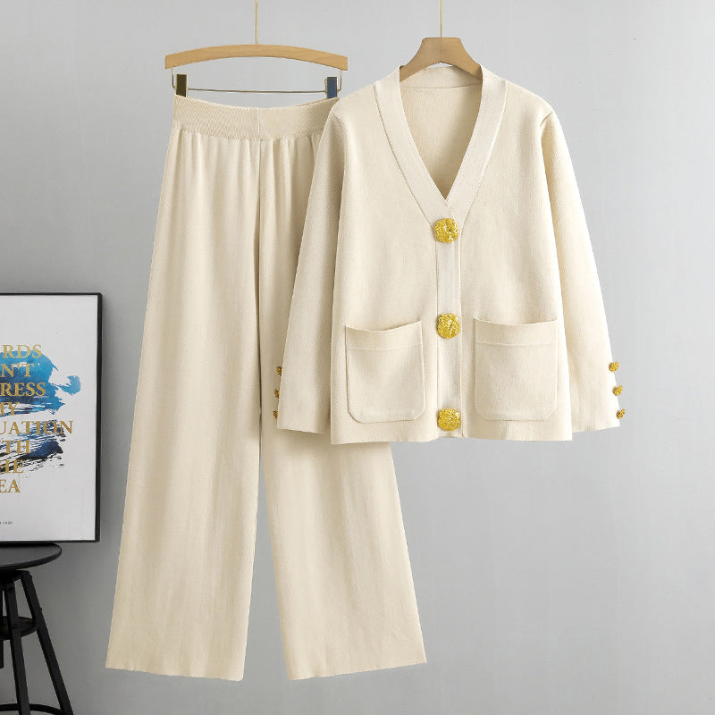 💕Seasonal discount 53%💕Gold Button Soft Knit Trouser Co-Ord