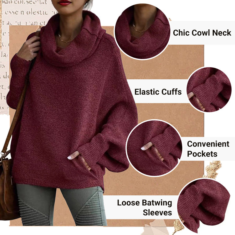 💖Limited Sale 50% OFF💖Women's Batwing Cowl Neck Sweater with Pockets