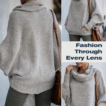 💖Limited Sale 50% OFF💖Women's Batwing Cowl Neck Sweater with Pockets