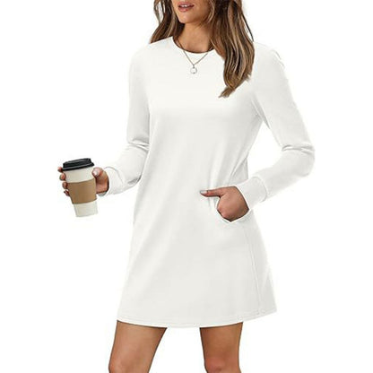 🎅Christmas Pre-sale🎁Women’s Solid Round-Neck Long-Sleeve Dresses with Pockets