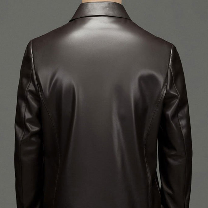 Men's Classic PU Leather Jacket with Zipper Front