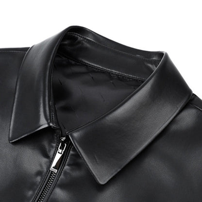 Men's Classic PU Leather Jacket with Zipper Front